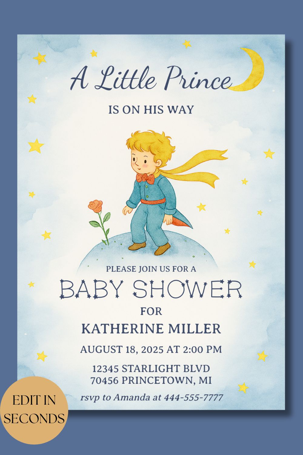 Little Prince Baby Shower Invitation | Editable Boy Baby Shower Invite