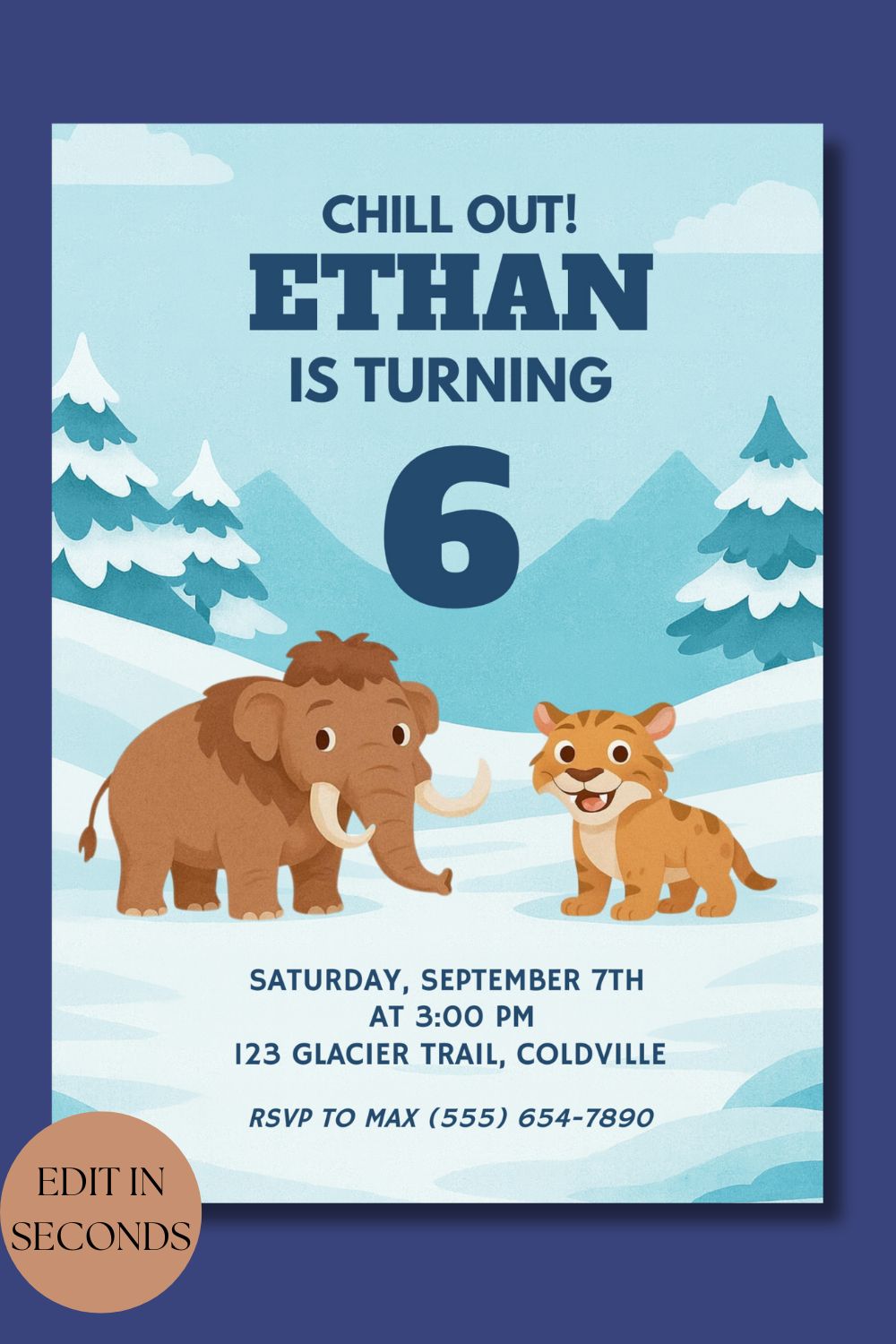 Ice Age Birthday Invitation for Kids | Editable Winter Animal Party Invite