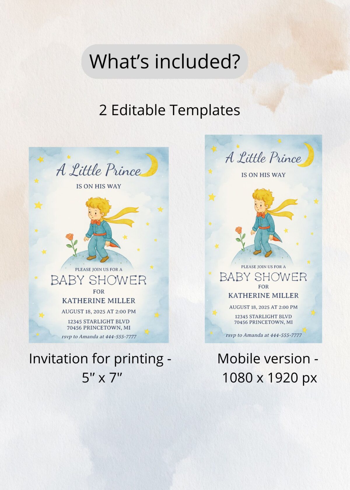 Little Prince Baby Shower Invitation | Editable Boy Baby Shower Invite - Image 5