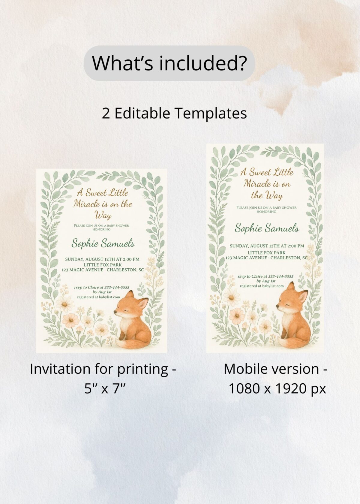Woodland Fox Baby Shower Invitation | Sweet Editable Forest Baby Invite - Image 5