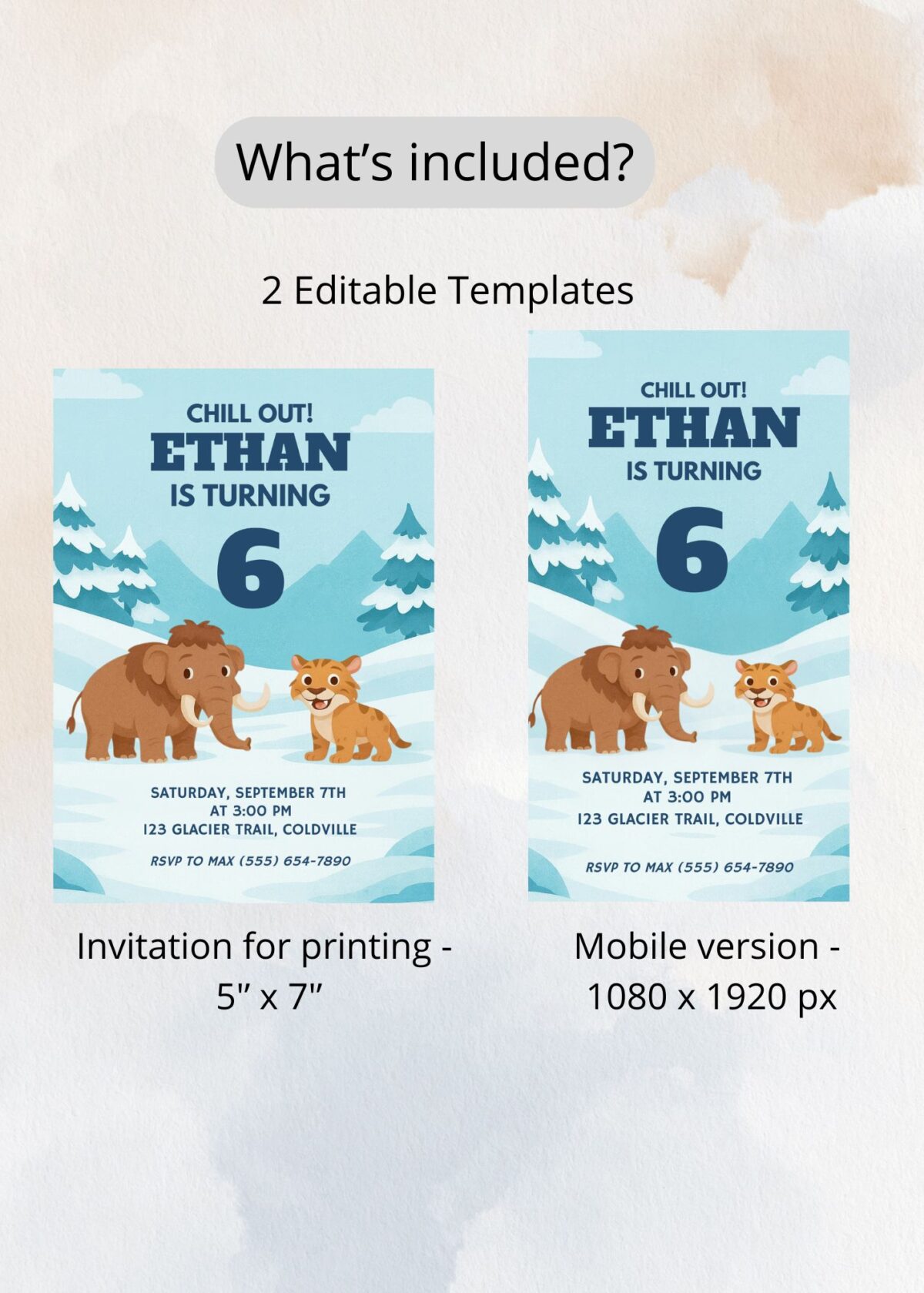 Ice Age Birthday Invitation for Kids | Editable Winter Animal Party Invite - Image 5