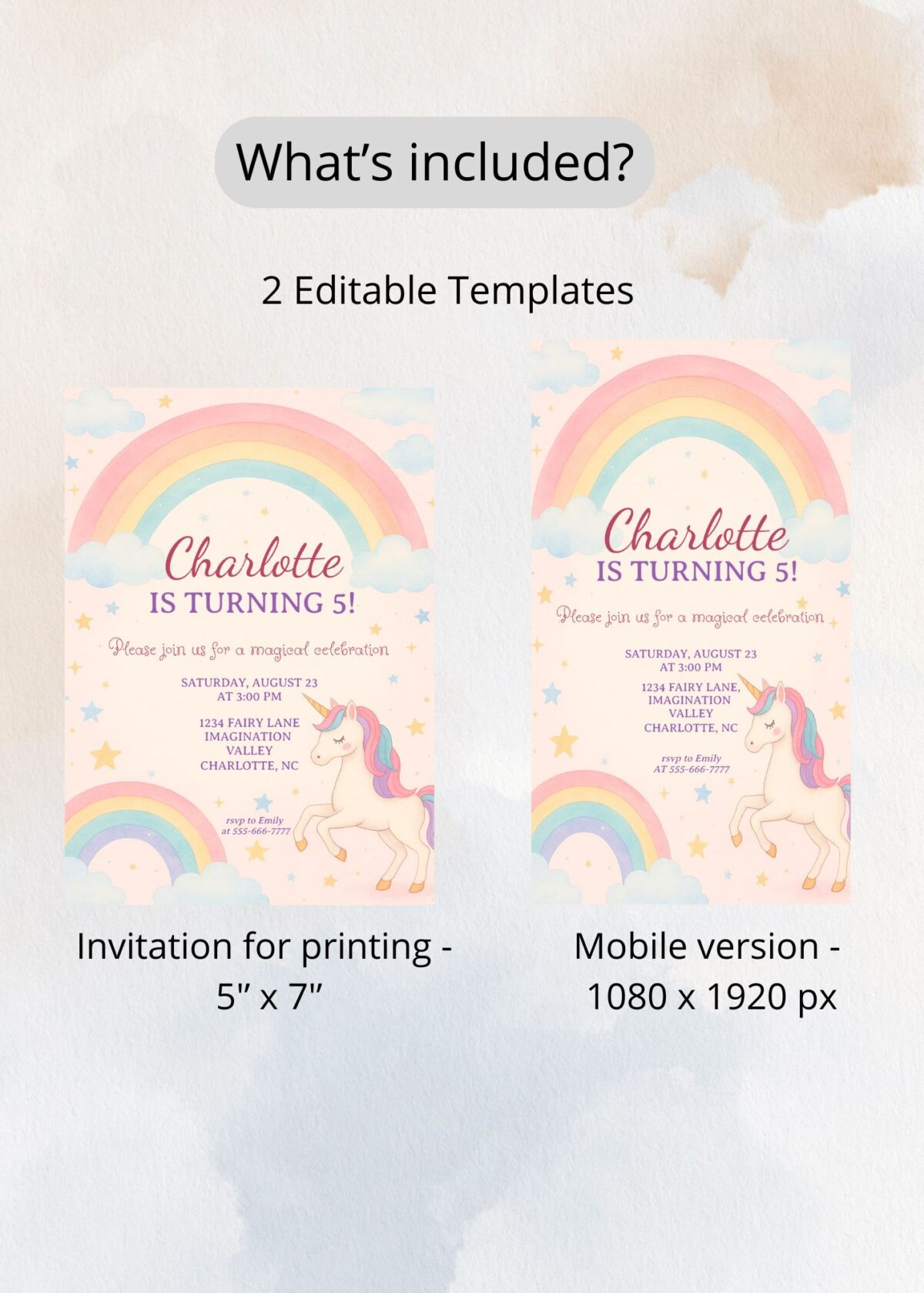 Unicorn Birthday Invitation | Rainbow Editable Girl Invite - Image 5